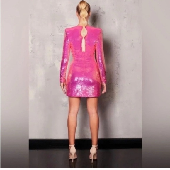 Nadine Merabi Bailey Deep Plunge Sequin Mini Blazer Dress Hot Pink NWT - Picture 8 of 12
